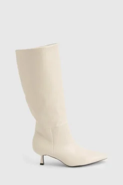 Over The Knee Boots|Knee High Boots*boohoo Wide Fit Low Stiletto Knee High Boots beige