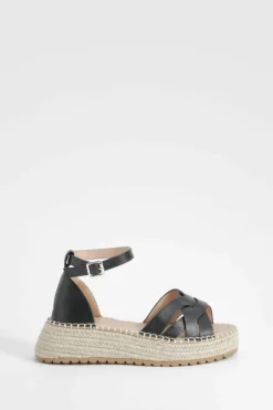 Sandals*boohoo Wide Fit Low Woven Flatform Sandals black