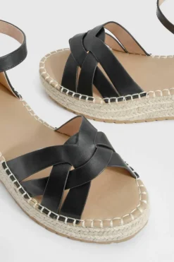 Sandals*boohoo Wide Fit Low Woven Flatform Sandals black