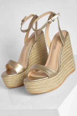 Wedges|Heels*boohoo Wide Fit Metallic Barely There High Wedge gold