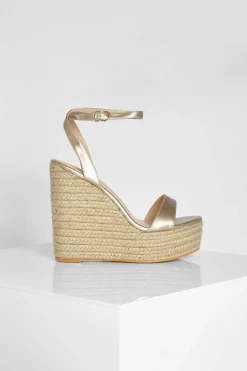 Wedges|Heels*boohoo Wide Fit Metallic Barely There High Wedge gold