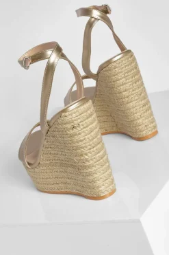 Wedges|Heels*boohoo Wide Fit Metallic Barely There High Wedge gold