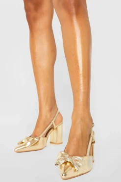 Heels*boohoo Wide Fit Metallic Bow Detail Court Shoe gold