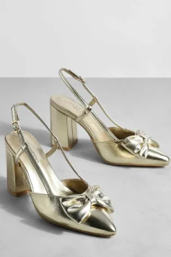 Heels*boohoo Wide Fit Metallic Bow Detail Court Shoe gold