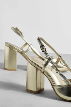 Heels*boohoo Wide Fit Metallic Bow Detail Court Shoe gold