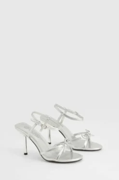 Heels*boohoo Wide Fit Metallic Bow Heels silver