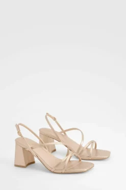 Heels*boohoo Wide Fit Metallic Croc Mid Block Slingback 2 Part Heels rose gold