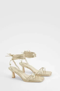 Heels*boohoo Wide Fit Metallic Croc Strappy Heels gold