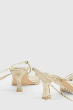Heels*boohoo Wide Fit Metallic Croc Strappy Heels gold