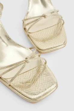 Heels*boohoo Wide Fit Metallic Croc Strappy Heels gold