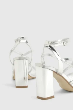 Heels*boohoo Wide Fit Metallic Cross Over Detail Block Heel silver