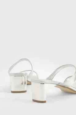 Heels*boohoo Wide Fit Metallic Double Strap Low Heeled Mules silver