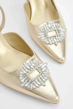Heels*boohoo Wide Fit Metallic Embellished Slingback Court Heels gold
