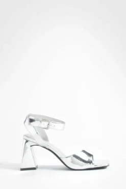 Heels*boohoo Wide Fit Metallic Flare Heel Two Part Heels silver