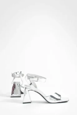 Heels*boohoo Wide Fit Metallic Flare Heel Two Part Heels silver