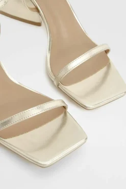 Heels*boohoo Wide Fit Metallic Flared Heel Barely There Sandals gold