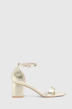 Heels*boohoo Wide Fit Metallic Low Block Barely There Heels gold
