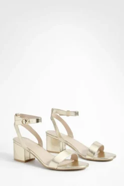 Heels*boohoo Wide Fit Metallic Low Block Barely There Heels gold
