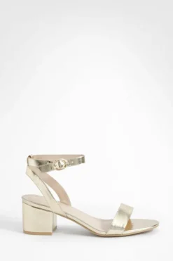 Heels*boohoo Wide Fit Metallic Low Block Barely There Heels gold