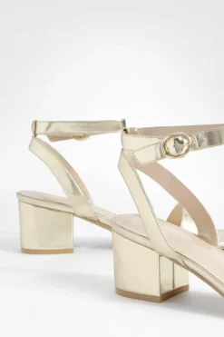 Heels*boohoo Wide Fit Metallic Low Block Barely There Heels gold