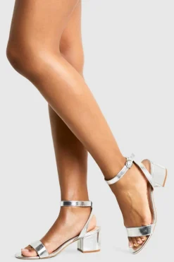 Heels*boohoo Wide Fit Metallic Low Block Barely There Heels silver