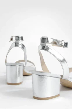 Heels*boohoo Wide Fit Metallic Low Block Barely There Heels silver