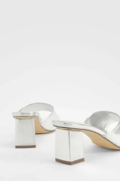 Heels*boohoo Wide Fit Metallic Low Block Heeled Mule silver