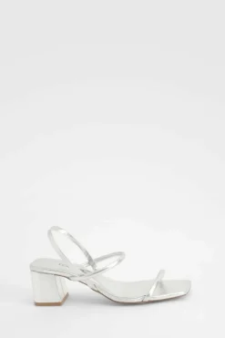 Heels*boohoo Wide Fit Metallic Low Block Slingback Heels silver