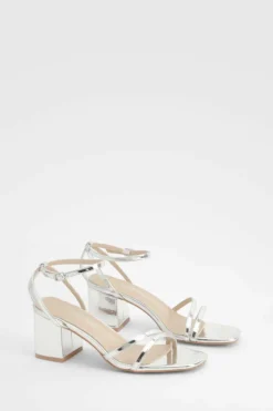 Heels*boohoo Wide Fit Metallic Low Block Cross Strap Heels silver