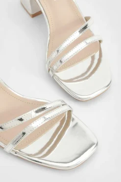 Heels*boohoo Wide Fit Metallic Low Block Cross Strap Heels silver