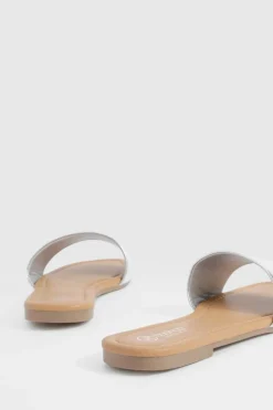 Sandals*boohoo Wide Fit Metallic Minimal Mule Sandals silver