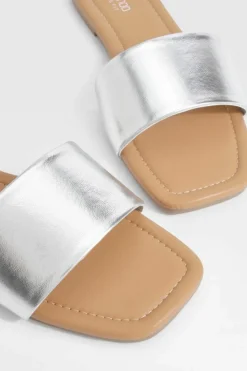 Sandals*boohoo Wide Fit Metallic Minimal Mule Sandals silver