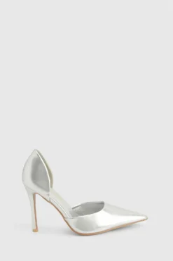 Heels*boohoo Wide Fit Metallic Patent Cut Out Court Shoe silver