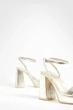 Heels*boohoo Wide Fit Metallic Square Toe Barely There Platform Heel gold