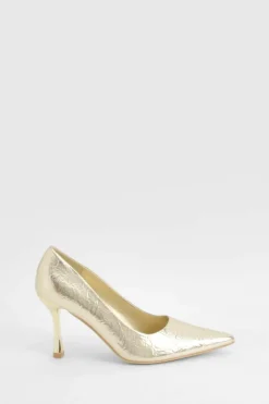 Heels*boohoo Wide Fit Metallic Textured Court Shoes gold