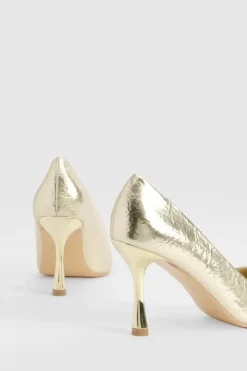 Heels*boohoo Wide Fit Metallic Textured Court Shoes gold