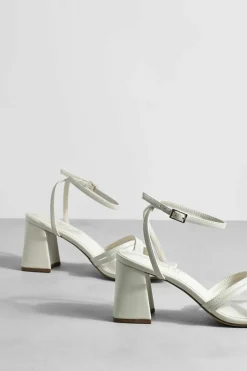 Heels*boohoo Wide Fit Mid Block Crossover 2 Part Heels cream