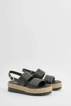Sandals*boohoo Wide Fit Padded Double Strap Flatforms black