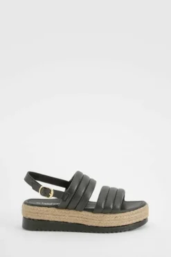 Sandals*boohoo Wide Fit Padded Double Strap Flatforms black