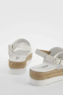 Sandals*boohoo Wide Fit Padded Double Strap Flatforms white