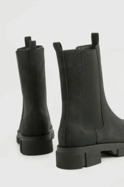 Calf High Boots*boohoo Wide Fit Panel Detail Calf High Chelsea Boots black