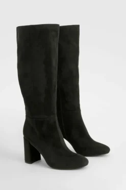 Over The Knee Boots|Knee High Boots*boohoo Wide Fit Panel Detail Heeled Knee High Boots black