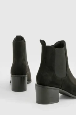 Heels|Heeled Boots*boohoo Wide Fit Panel Detail Low Block Heeled Shoe Boots black