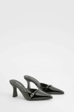 Heels*boohoo Wide Fit Patent Buckle Detail Backless Court Shoes black