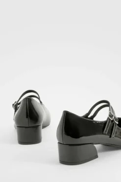 Ballet Flats|Flats*boohoo Wide Fit Patent Double Strap Mary Jane Ballets black