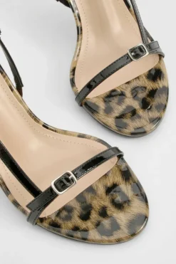 Heels*boohoo Wide Fit Patent Contrast Buckle Strappy Heels leopard