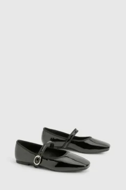 Ballet Flats|Flats*boohoo Wide Fit Patent Mary Jane Ballet Flats black