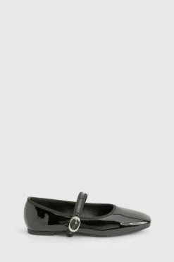 Ballet Flats|Flats*boohoo Wide Fit Patent Mary Jane Ballet Flats black