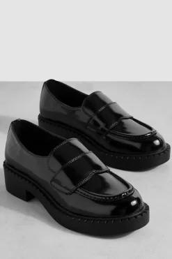 Flats*boohoo Wide Fit Patent Stitch Detail Loafers black