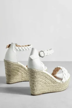 Wedges|Sandals*boohoo Wide Fit Plait Detail 2 Part Espadrille Wedges white
